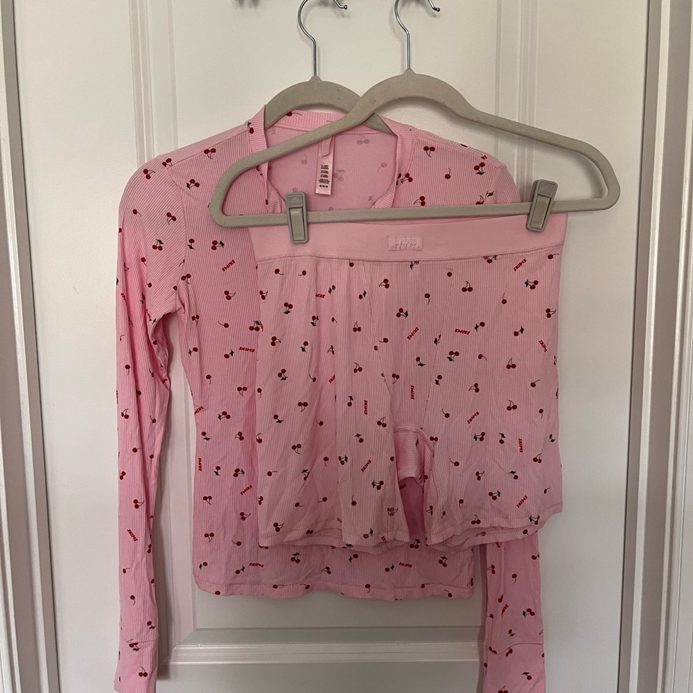 SKIMS Pink Cherry Pajama Set (Henley + Boxers) Never been worn!